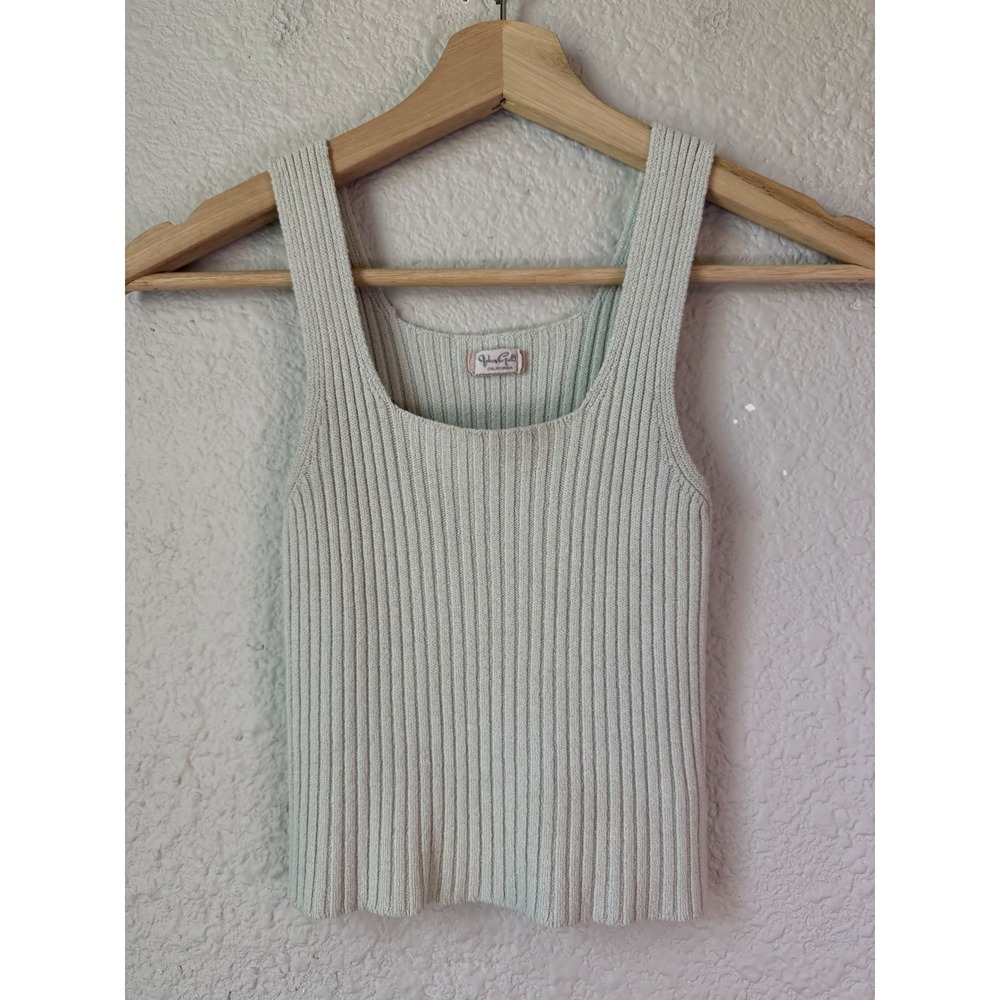 John Galt Brandy Melville Sage Green Ribbed Knit Square Neck Tank Top Made Italy